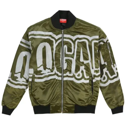 Glo Gang Oversized Font Logo Bomber Jacket Olive