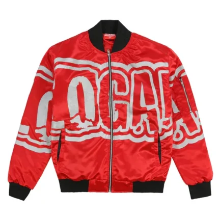 Glo Gang Oversized Font Logo Bomber Jacket Red